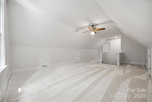 20308 Ridgebrook Ln, Locust, NC 28097 - additional living space featuring light colored carpet, lofted ceiling, and ceiling fan