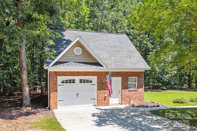 20308 Ridgebrook Ln, Locust, NC 28097 - view of front facade featuring a shingled roof, a garage, brick siding, driveway, and a front lawn