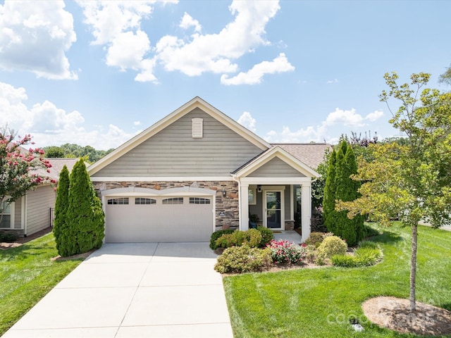 1313 Haywood Park Dr Unit 11, Waxhaw, NC 28173 - view of front of home with concrete driveway, an attached garage, a front lawn, and stone siding