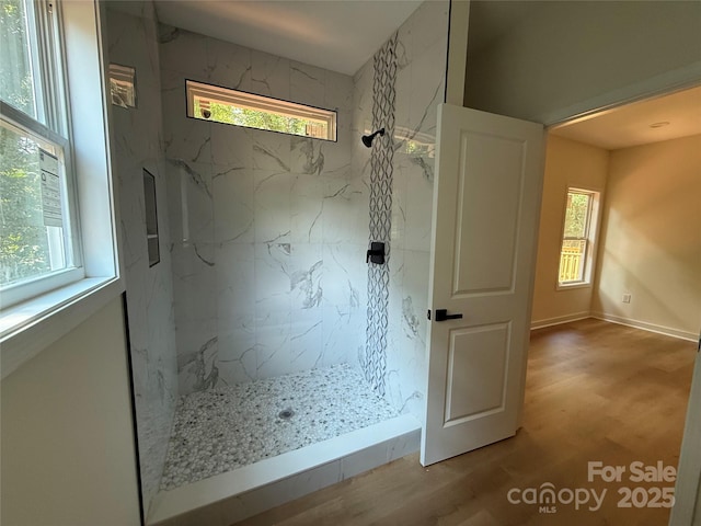 613 3rd Street Pl SW, Conover, NC 28613 - full bath featuring a marble finish shower and wood finished floors