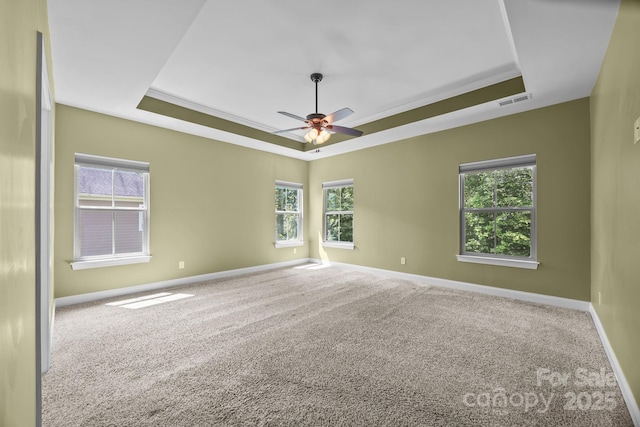 113 Chaska Loop, Troutman, NC 28166 - spare room with a tray ceiling, carpet flooring, and ceiling fan