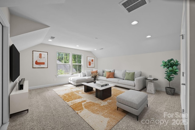 113 Chaska Loop, Troutman, NC 28166 - carpeted living room featuring lofted ceiling and recessed lighting
