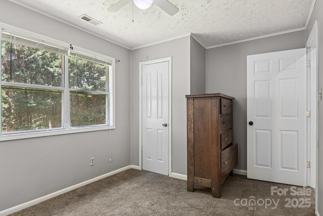 1416 Roy Dula Pl SW, Lenoir, NC 28645 - unfurnished bedroom featuring carpet floors, crown molding, a textured ceiling, and ceiling fan