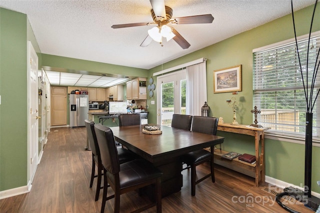 3149 Simmons St, Kannapolis, NC 28083 - dining room featuring dark wood-style floors, a ceiling fan, and a textured ceiling