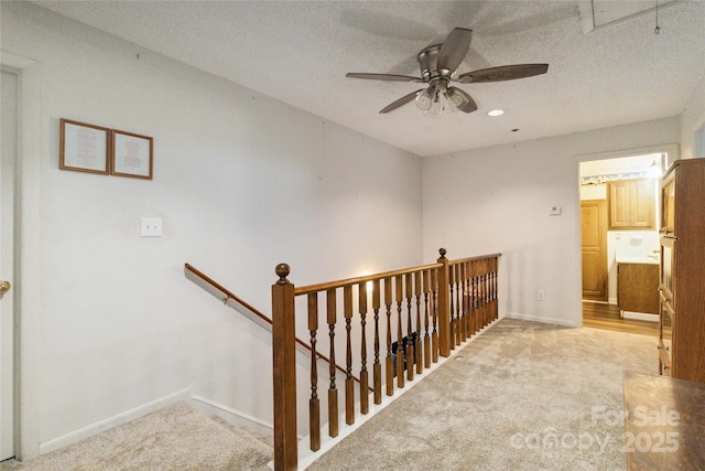 3149 Simmons St, Kannapolis, NC 28083 - corridor with an upstairs landing, light colored carpet, attic access, and a textured ceiling