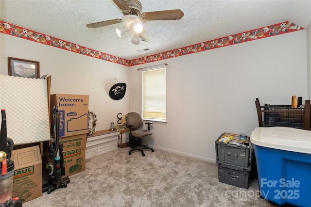3149 Simmons St, Kannapolis, NC 28083 - carpeted home office featuring a textured ceiling and ceiling fan