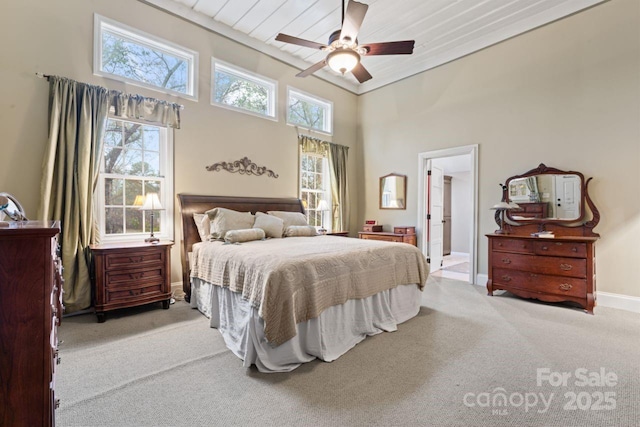 2633 Jb Denton Rd, Lancaster, SC 29720 - bedroom featuring carpet, a towering ceiling, and a ceiling fan