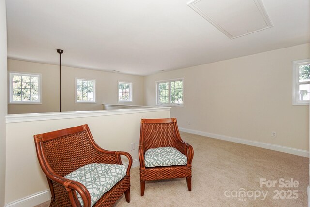 19421 Beaufain St, Cornelius, NC 28031 - living area featuring attic access, healthy amount of natural light, and carpet flooring