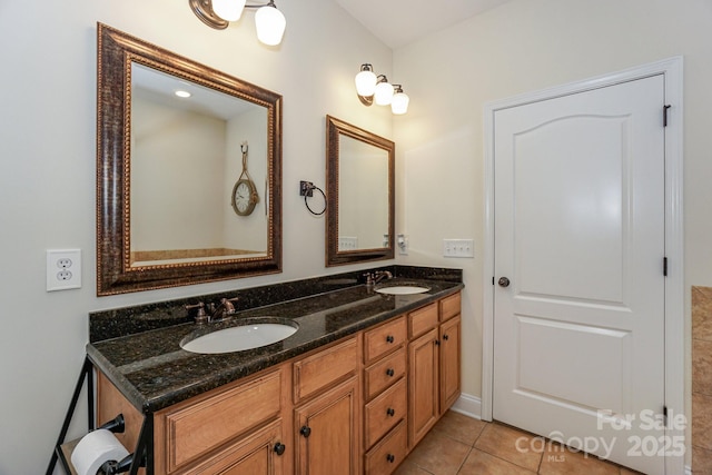 19421 Beaufain St, Cornelius, NC 28031 - bathroom with double vanity and tile patterned floors