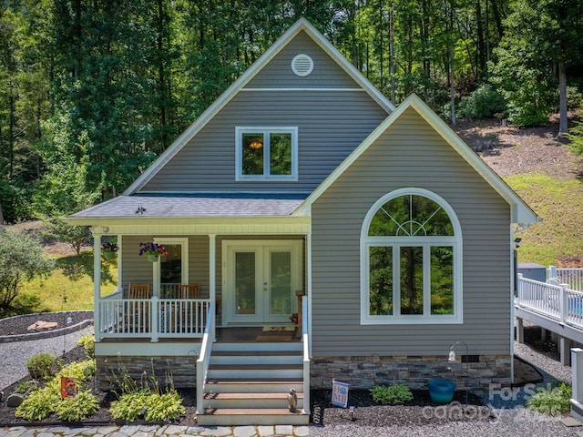 7376 NC-181 Hwy, Morganton, NC 28655 - view of front of property with covered porch, french doors, and roof with shingles