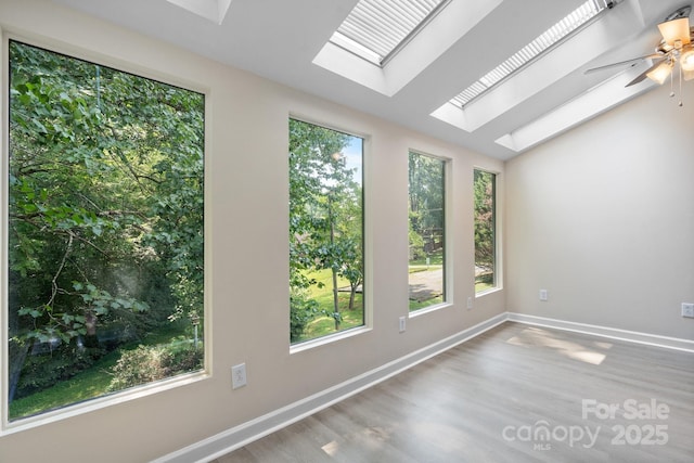 2705 N Center St Unit 76, Hickory, NC 28601 - unfurnished room with a skylight, wood finished floors, and ceiling fan