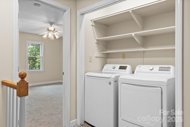 2705 N Center St Unit 76, Hickory, NC 28601 - washroom with carpet floors, washer and clothes dryer, and ceiling fan