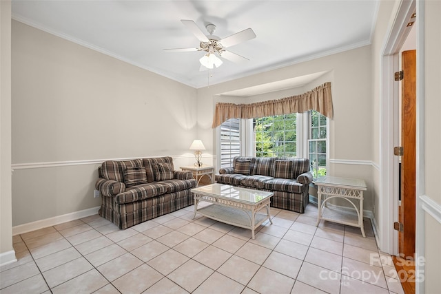 12 Woodvine Ln, Lake Wylie, SC 29710 - living room with a ceiling fan, light tile patterned floors, and crown molding