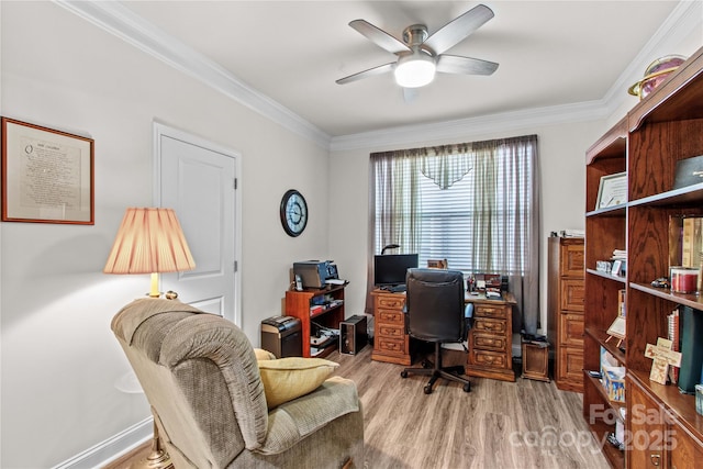 117 Cup Chase Dr, Mooresville, NC 28115 - office space with light wood-style flooring, a ceiling fan, and ornamental molding