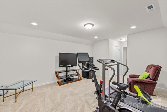 117 Cup Chase Dr, Mooresville, NC 28115 - exercise room with carpet, recessed lighting, and vaulted ceiling