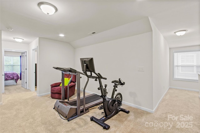 117 Cup Chase Dr, Mooresville, NC 28115 - exercise room featuring carpet and vaulted ceiling