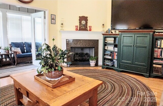 22 Florian Ln, Fletcher, NC 28732 - living area featuring a fireplace and light wood-type flooring