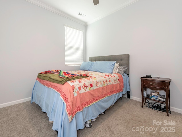 1711 Woodend Dr, Indian Trail, NC 28079 - bedroom with crown molding, carpet flooring, and a ceiling fan