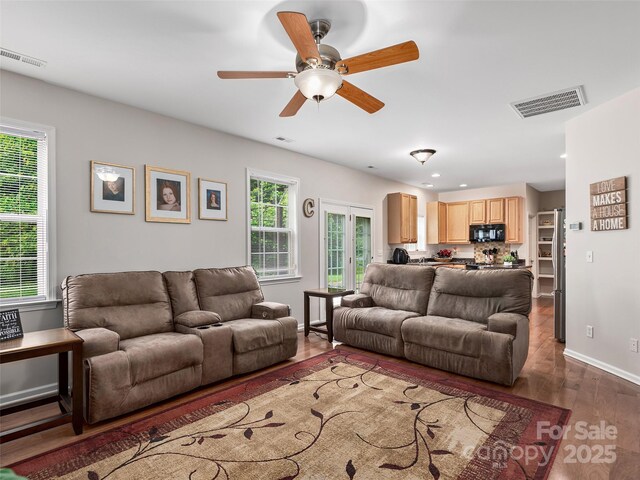 178 Black River Rd, Fletcher, NC 28732 - living area featuring wood finished floors, ceiling fan, and recessed lighting