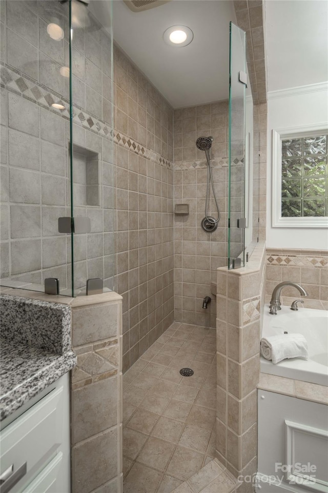 1648 Skyland Dr Unit 77, Seven Devils, NC 28604 - bathroom with tiled shower, vanity, and recessed lighting