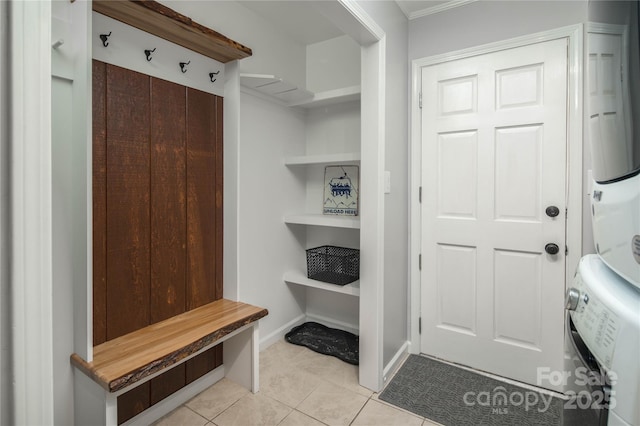 1648 Skyland Dr Unit 77, Seven Devils, NC 28604 - mudroom featuring estacked washer and dryer and light tile patterned floors
