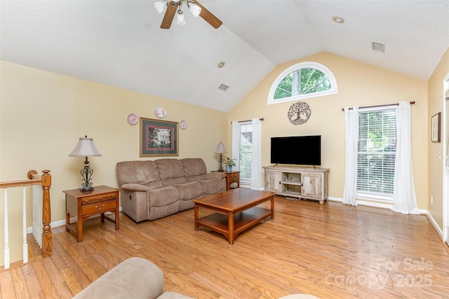 101 Citation Ln, Gastonia, NC 28056 - living room with light wood-style floors, ceiling fan, and high vaulted ceiling