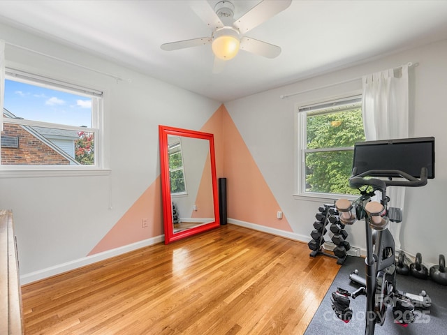 3200 Spring Valley Rd, Charlotte, NC 28210 - exercise room featuring light wood finished floors and ceiling fan