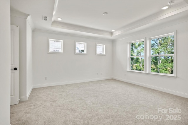 9511 Coast Laurel Ave NW, Concord, NC 28027 - carpeted empty room featuring a raised ceiling, crown molding, recessed lighting, and a smoke detector