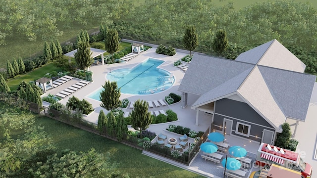 9511 Coast Laurel Ave NW, Concord, NC 28027 - aerial view of property and surrounding area featuring a pool area