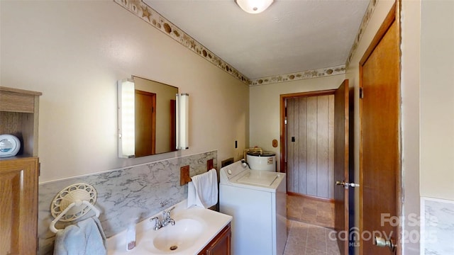 560 Bailey Mountain Rd, Mars Hill, NC 28754 - bathroom with washer / clothes dryer and vanity