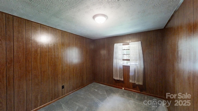 560 Bailey Mountain Rd, Mars Hill, NC 28754 - empty room with carpet flooring, wood walls, and a textured ceiling