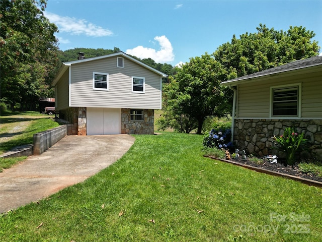 560 Bailey Mountain Rd, Mars Hill, NC 28754 - view of front of property featuring stone siding, a front lawn, and driveway