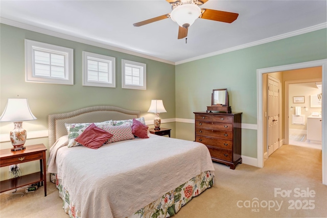 5604 Yorke St NW, Concord, NC 28027 - bedroom featuring crown molding, carpet flooring, and ceiling fan