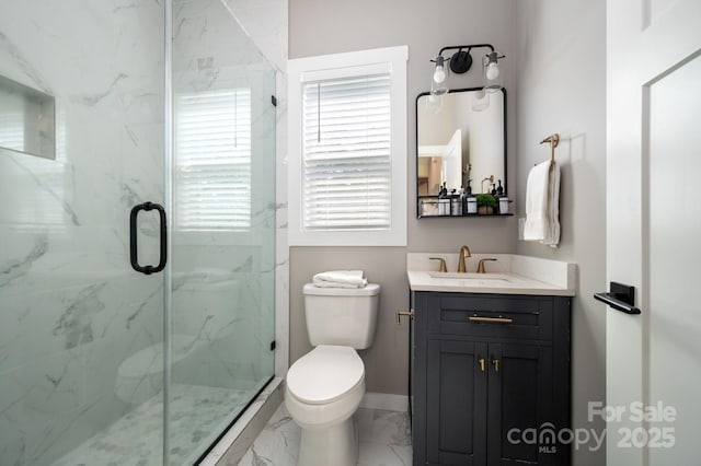 54 Weldon Way, Fairview, NC 28730 - bathroom with marble look tile flooring, a marble finish shower, and vanity