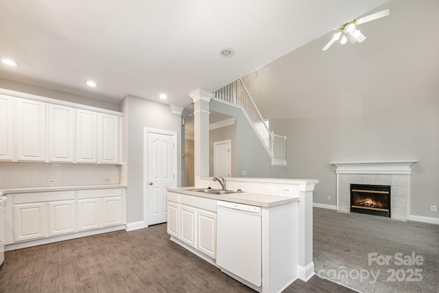 6721 Charter Hills Rd, Charlotte, NC 28277 - kitchen with dishwasher, ceiling fan, light countertops, open floor plan, and an island with sink