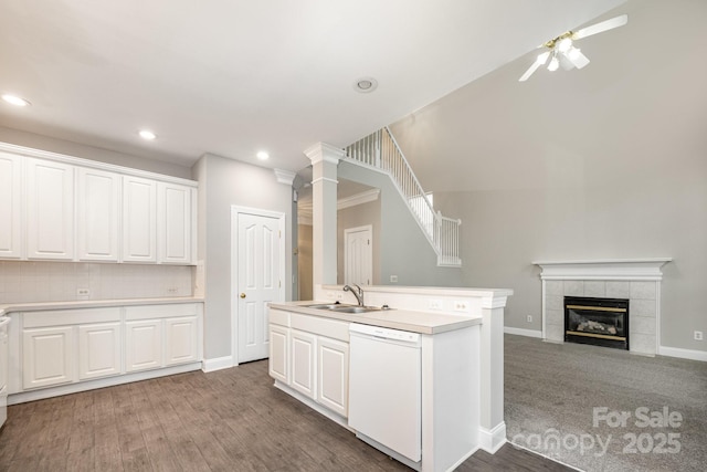 6721 Charter Hills Rd, Charlotte, NC 28277 - kitchen with dishwasher, a ceiling fan, light countertops, an island with sink, and recessed lighting