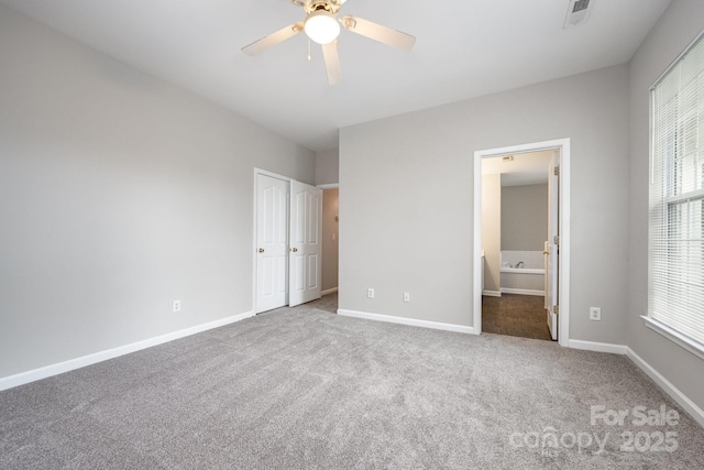 6721 Charter Hills Rd, Charlotte, NC 28277 - unfurnished bedroom featuring carpet floors, ensuite bath, and ceiling fan