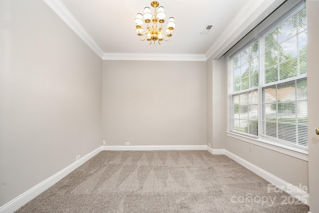 6721 Charter Hills Rd, Charlotte, NC 28277 - unfurnished room featuring a chandelier, carpet floors, and crown molding