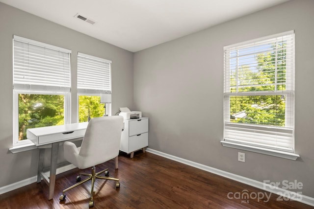 9846 Bailey Rd, Cornelius, NC 28031 - office with healthy amount of natural light and dark wood-style flooring