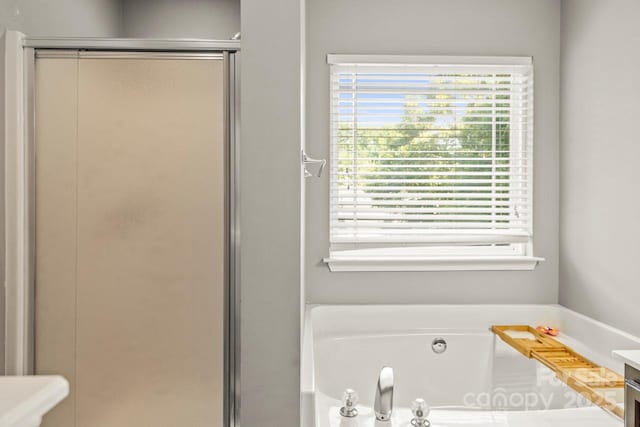9846 Bailey Rd, Cornelius, NC 28031 - full bath featuring plenty of natural light, a stall shower, and a bath