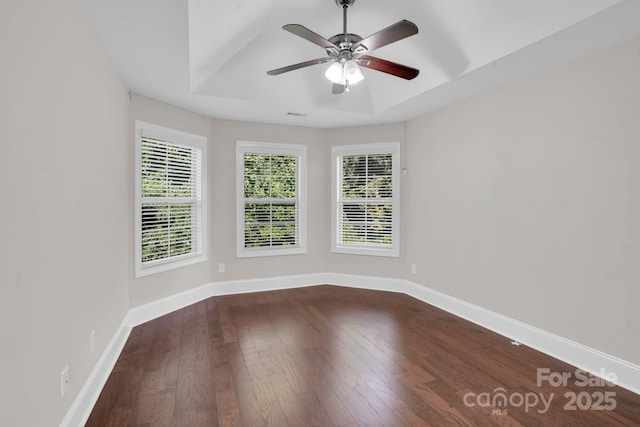 12515 Hashanli Pl, Matthews, NC 28105 - spare room featuring a tray ceiling, dark wood-style floors, and plenty of natural light