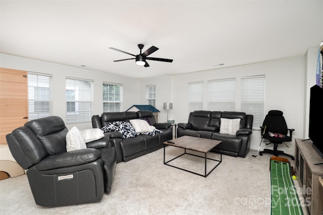 8245 Viewpoint Ln, Cornelius, NC 28031 - carpeted living area with ceiling fan