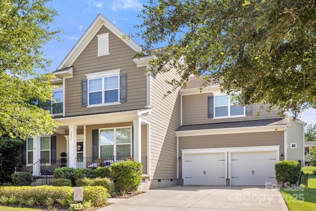 2005 Brightflower Ln, York, SC 29745 - traditional-style home featuring concrete driveway, a porch, an attached garage, and crawl space