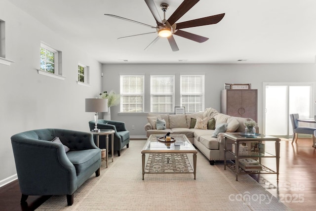 2005 Brightflower Ln, York, SC 29745 - living area with ceiling fan and wood finished floors