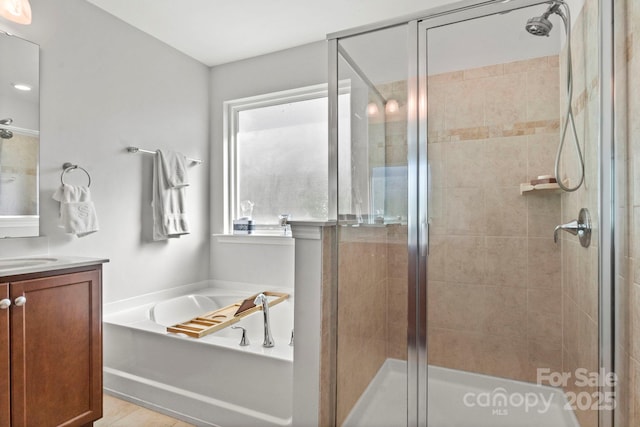 2005 Brightflower Ln, York, SC 29745 - bathroom with vanity, a garden tub, and a shower stall