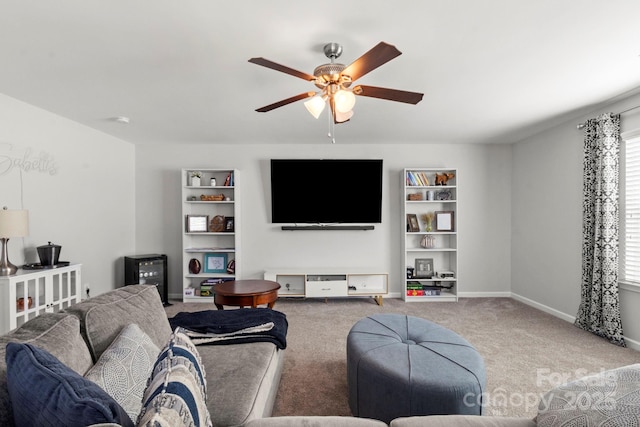 2005 Brightflower Ln, York, SC 29745 - carpeted living area featuring a ceiling fan, built in features, and wine cooler