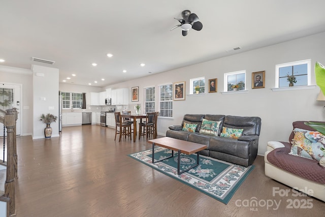 3013 Whipcord Dr, Waxhaw, NC 28173 - living area featuring recessed lighting and dark wood-style floors