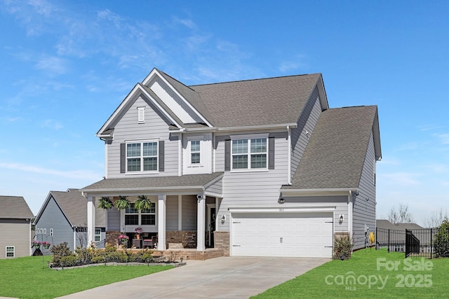 3013 Whipcord Dr, Waxhaw, NC 28173 - craftsman-style house featuring covered porch, concrete driveway, an attached garage, and a shingled roof