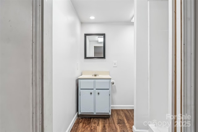 207 Jacksons Run, Morganton, NC 28655 - bathroom with wood finished floors, vanity, and recessed lighting