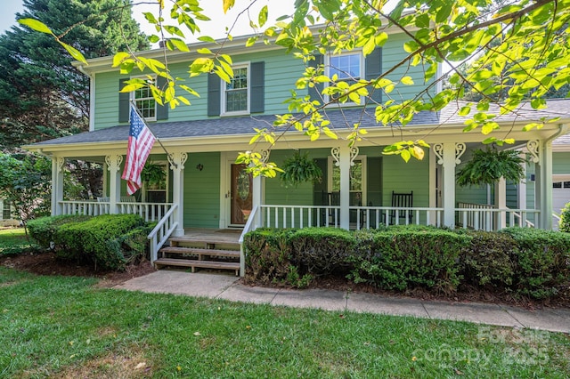 14409 Hackamore Dr, Matthews, NC 28105 - traditional home with roof with shingles, covered porch, and a front yard
